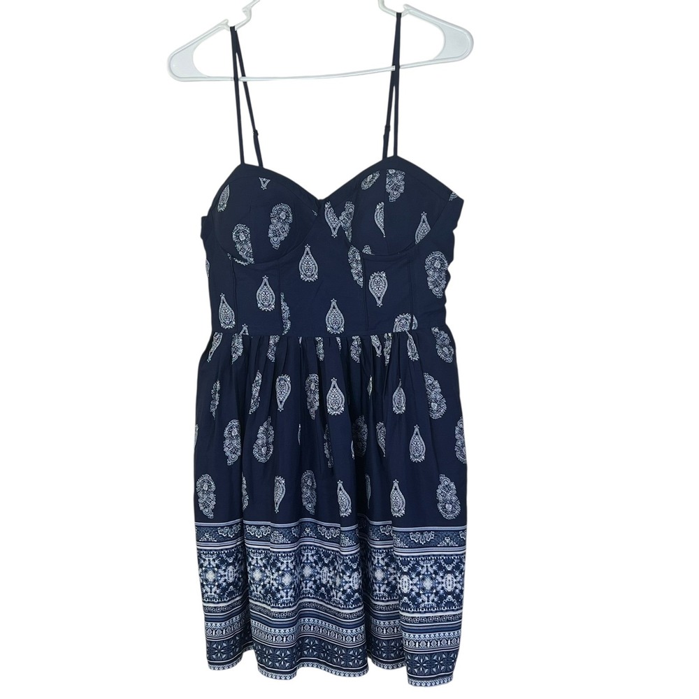 Band of Gypsies Paisley Dress Smocked Sundress‎ Sleeveless Casual Large Navy
